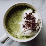 A close-up of a frothy Collagen Peppermint Mocha Matcha Latte, ready to be sipped on a cozy morning.