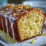 Zesty lemon pound cake infused with Limoncello liqueur, drizzled with tangy lemon glaze for a refreshing treat.  