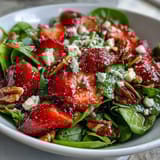 Fresh Strawberry Spinach Salad with Poppy Seed Dressing, featuring juicy strawberries, creamy feta, and crunchy pecans, served in a vibrant bowl with a tangy homemade dressing.  