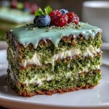 A delightfully green Smash Cake Style Mini Matcha Birthday Cake awaits slicing.