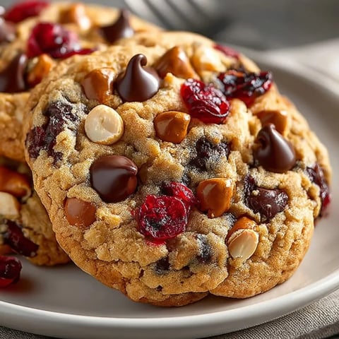 Golden-baked Trail Mix Cookies with Pretzels & Chocolate, dotted with chocolate and salty pretzels for a delightful crunch.