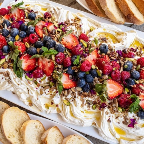 A vibrant Butter Board Dessert version topped with fresh berries and chocolate chips.  