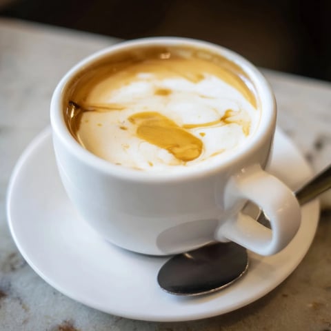 Creamy Onion Latte topped with frothed milk and caramelized onion goodness.  