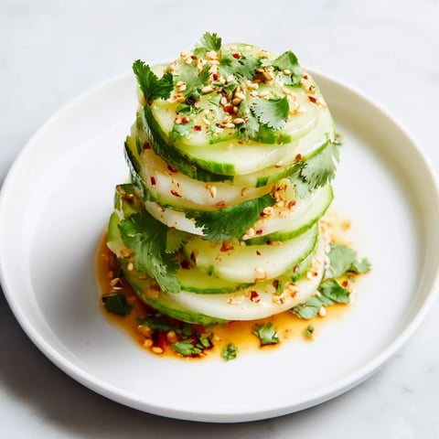 Crisp Jicama and Cucumber Slice Stack, layered beautifully with lime-chili dressing, ready to enjoy.