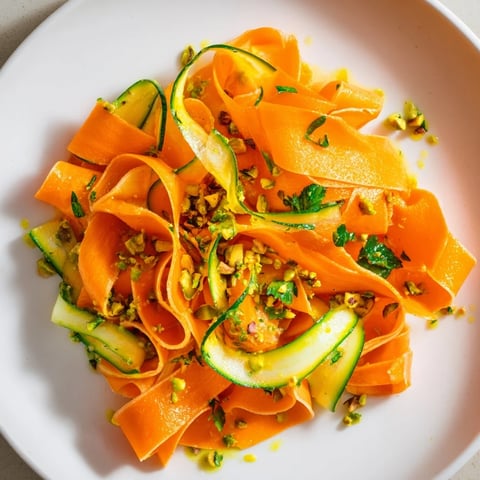 Bright and colorful Citrus Carrot Ribbon Salad, with vibrant orange and lemon slices.