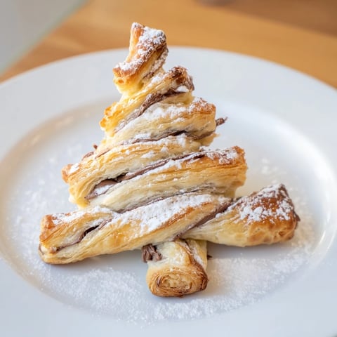 Golden Nutella Pastry Christmas Trees, baked till bubbly, ready for a delicious holiday dessert.