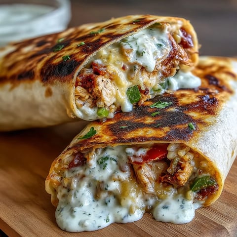 Hearty Chicken Bell Pepper Ranch Burritos with sautéed peppers and melted cheddar wrapped in a soft tortilla.  