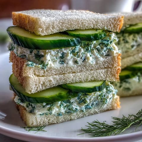 A platter of classic cucumber tea sandwiches with herbed cream cheese, perfect for elegant afternoon tea or garden parties.  