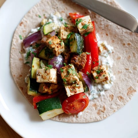 Savory plant-based wraps filled with roasted tofu, veggies, and creamy tahini sauce.  