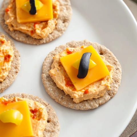 Warm, gooey Santa's Belt Crackers featuring melted cheddar and a vibrant roasted red pepper dip for serving.