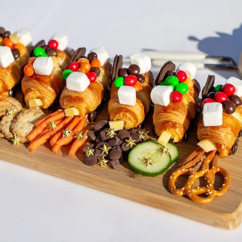 Delightful Polar Express Train Treat Board, with mini marshmallows, pretzels, perfect for festive family snacking.