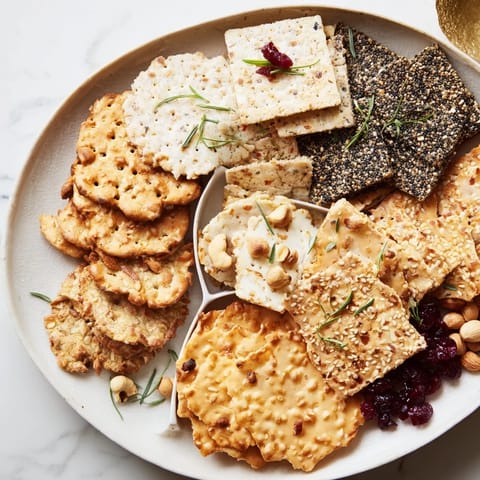 Holiday Crackers arranged on a platter, ready to be enjoyed with cheese and dips for a festive appetizer.
