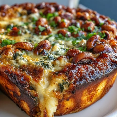 Hot Black-Eyed Pea Dip with Jalapeño and Cumin, freshly baked and bubbling in a dish with a golden top.