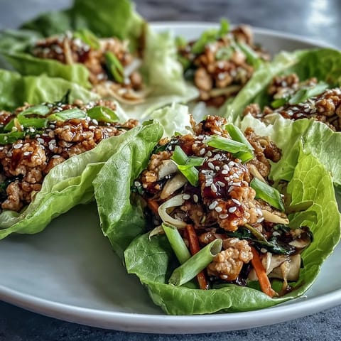Freshly cooked turkey, carrots, and shiitake mushrooms for Turkey Potsticker Stir-Fry Lettuce Wraps in a hot skillet.