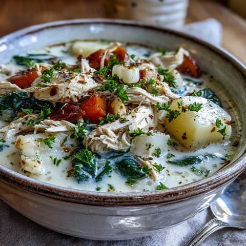 Bowl of hearty Ranch Chicken Veggie Soup garnished with parsley, next to a slice of crusty bread.
