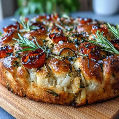 Baby in Bloom Herb Focaccia topped with colorful floral vegetable art, perfect for spring celebrations or baby showers.  
