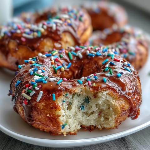 Rainbow Sprinkle Birthday Cake Protein Bagels topped with colorful sprinkles and an egg wash, perfect for a festive breakfast or protein-packed snack.