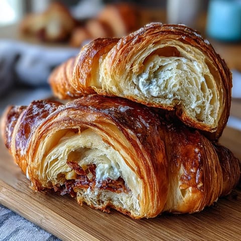 Golden sourdough croissants with flaky, buttery layers and a crisp golden crust, perfect for breakfast or brunch.
