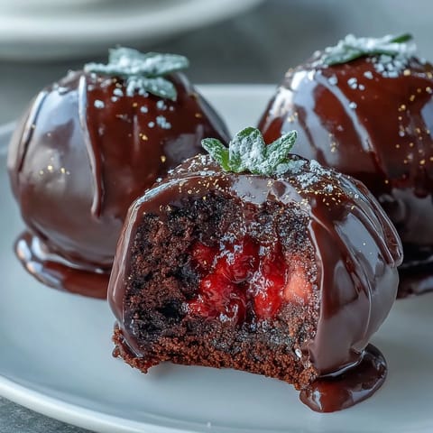 Decadent Dubai chocolate truffles filled with fresh strawberry and dusted with edible gold for a luxurious treat.