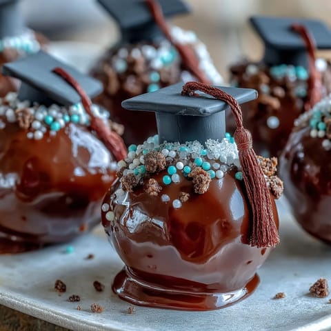 Festive graduation cake pops in school colors, decorated with sprinkles and fondant caps for a celebratory dessert.  