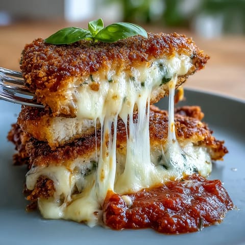 Golden-brown air fryer chicken parmesan with crispy panko coating, rich marinara sauce, and gooey melted mozzarella, served hot and bubbling on a white plate.