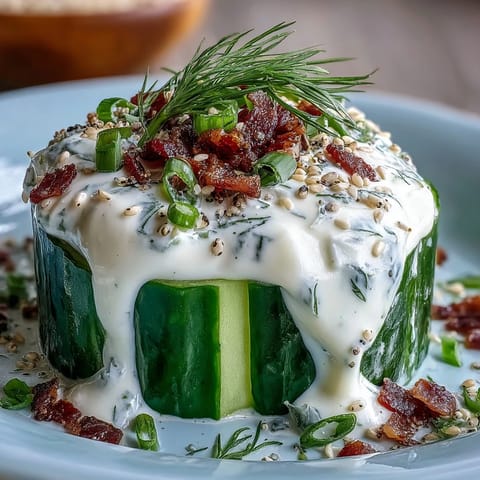 Refreshing TikTok Cucumber Salad with creamy dressing, ready to serve.