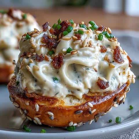 Creamy Everything Bagel Deviled Eggs with a sprinkle of savory topping.