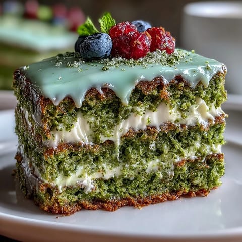 A delightfully green Smash Cake Style Mini Matcha Birthday Cake awaits slicing.