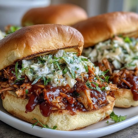 Smoky BBQ Pulled Jackfruit Sandwiches, piled high with tangy coleslaw.