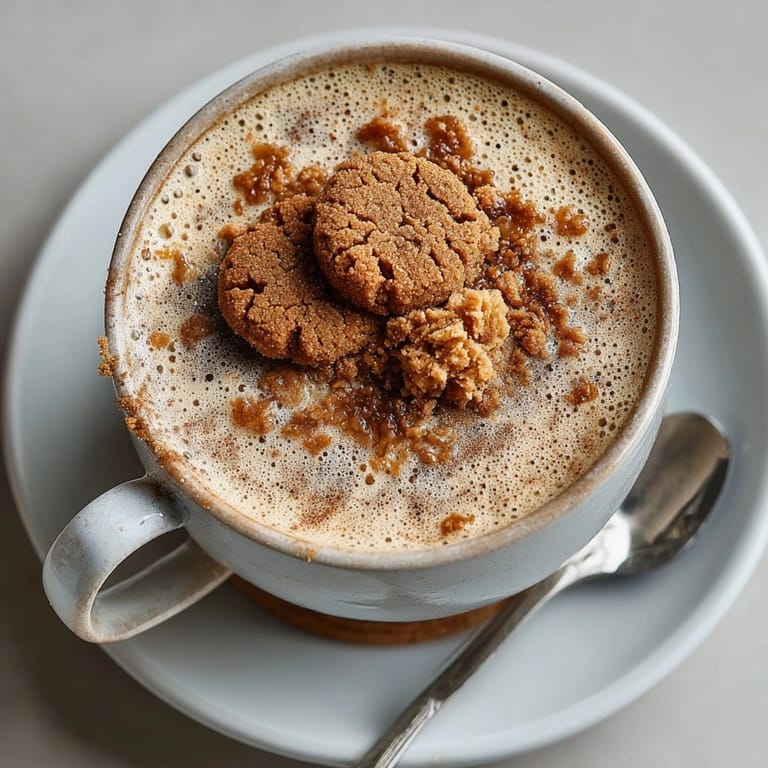 Festive Gingerbread Spice Chai Latte with gingerbread cookie garnish, richly flavored and cozy.