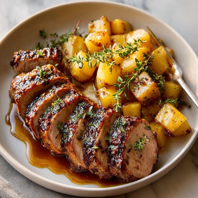 Golden brown Apple Cider Glazed Pork Tenderloin, ready to carve for a satisfying dinner.