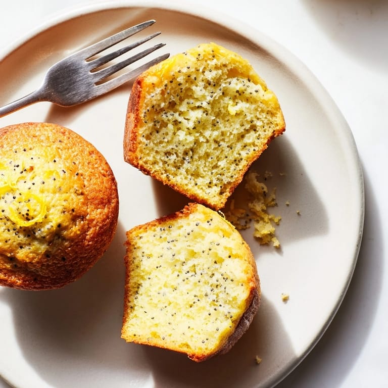 Homemade Lemon Poppy Seed Muffins: A close-up shot displaying their tender crumb and glistening tops.