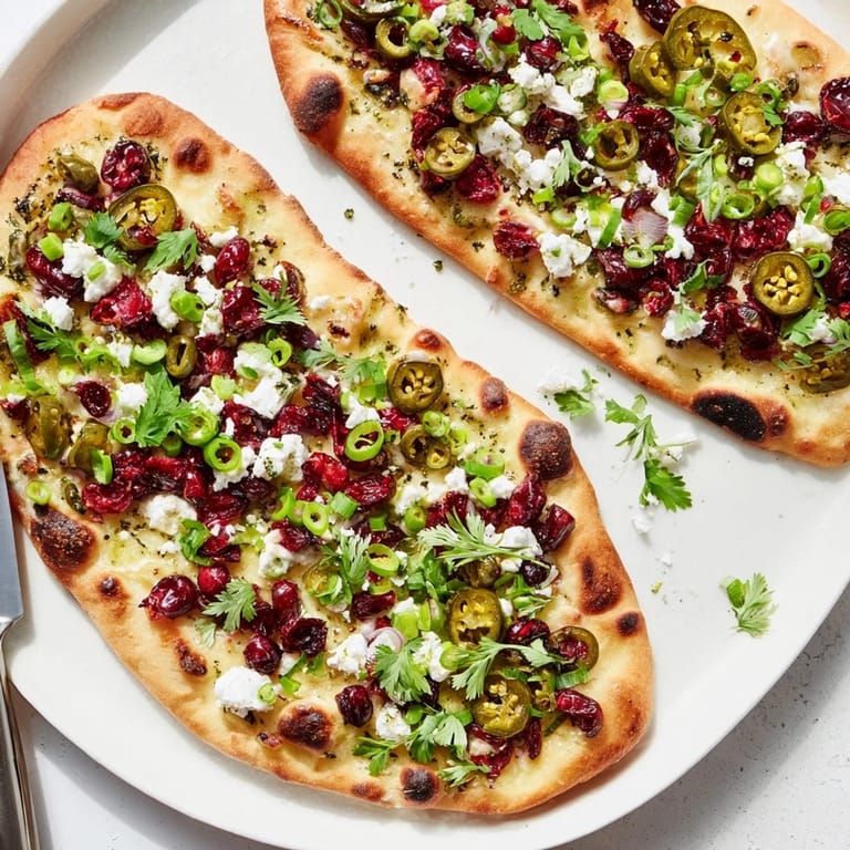 Warm Ginger Cranberry Jalapeño Flatbread, awaiting a drizzle of honey for extra sweetness.