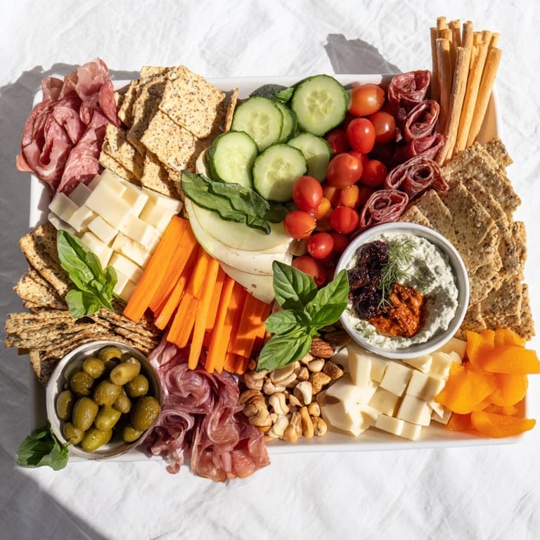 Charming Girl Dinner Platter filled with savory bites, fruits, and creamy spreads for sharing.