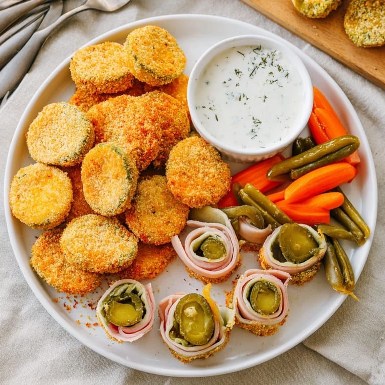 Tangy pickled vegetables and fried pickles create a colorful Pickle Lovers Meal display.