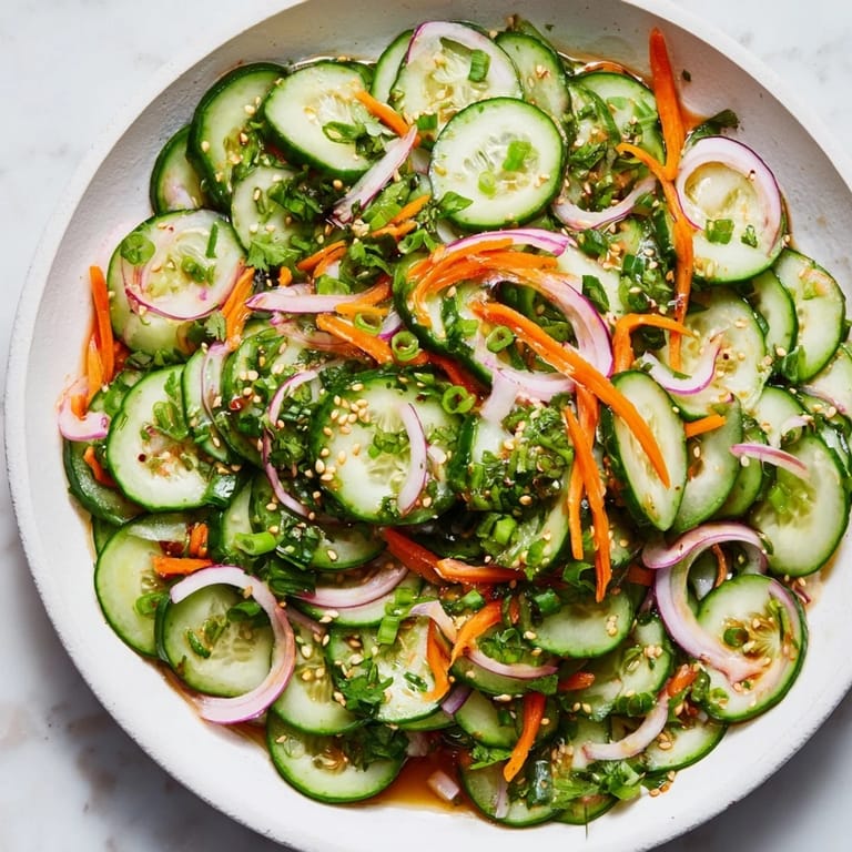 Savory cucumber salad remix tossed in zesty fish sauce dressing, perfect for summer.