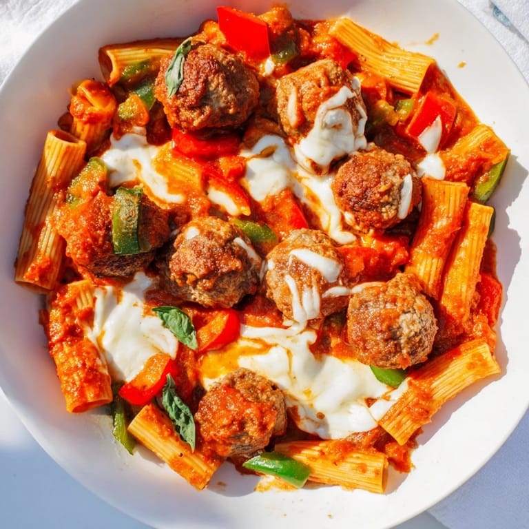 Comforting Italian Meatball Pasta Skillet served hot, bursting with flavor and texture.