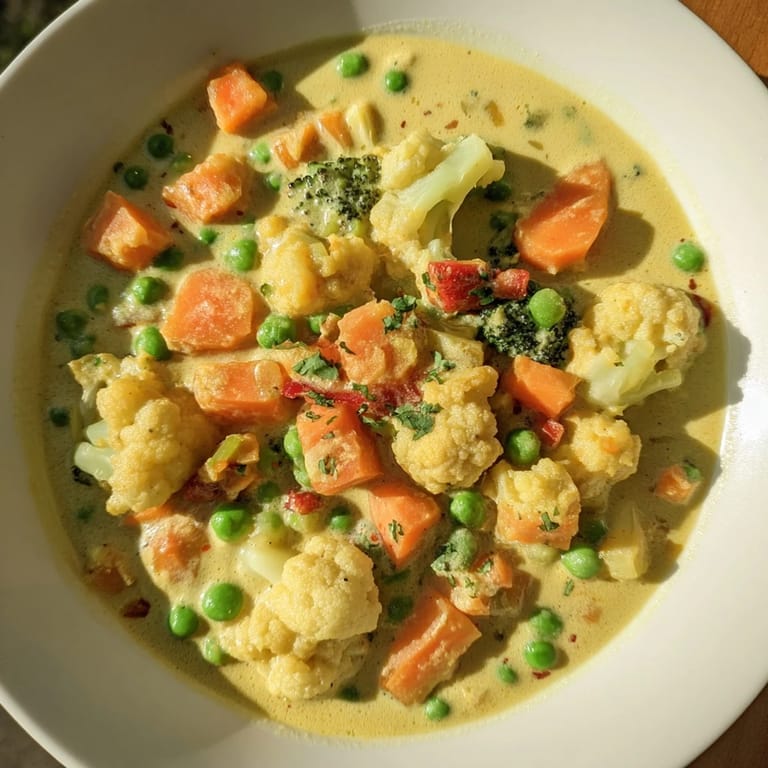 Creamy coconut milk simmers with vegetables in this easy, flavorful veggie coconut curry recipe.