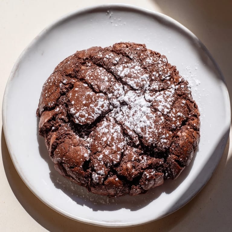 Close-up of freshly baked air-fried chocolate crinkle cookies with a perfectly crinkled, sugary exterior.