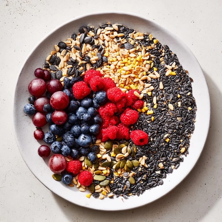 Fresh Singing Bird Seed & Berry Platter with plump, red raspberries attracting garden visitors.