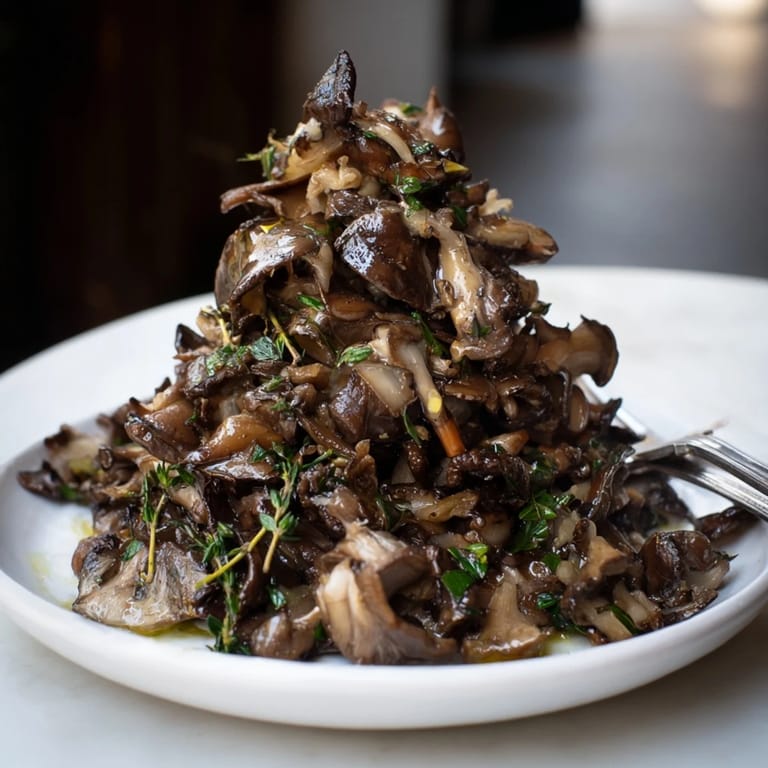 Delicious, earthy Enchanted Forest Mushrooms, freshly cooked in a pan, perfect as a gourmet side dish.