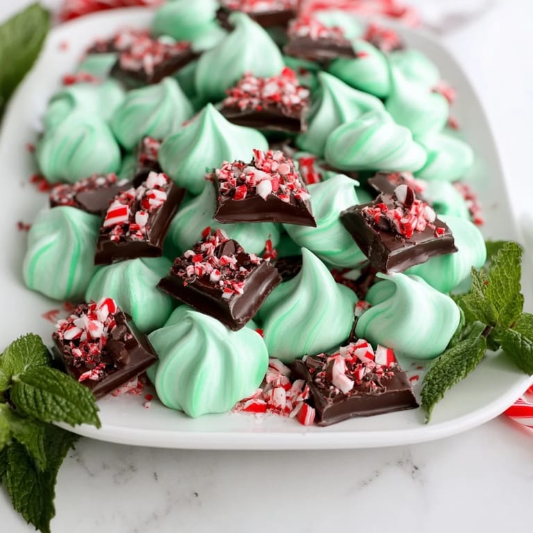 A beautifully arranged Candy Cane Dessert Platter, featuring colorful macarons and mini marshmallows, ready to serve.