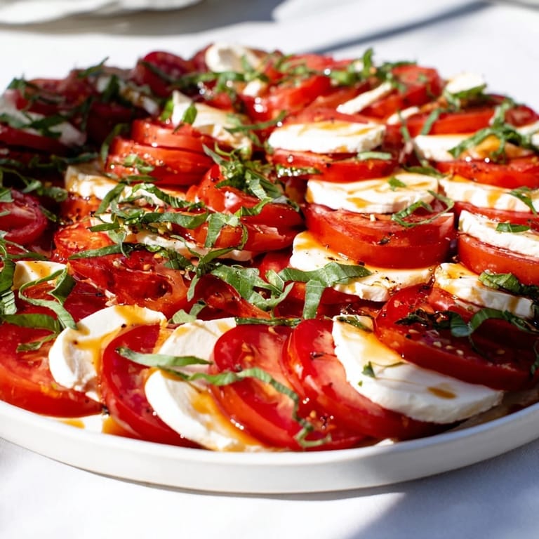 Fresh Sliced Tomatoes and Mozzarella Rounds, a colorful appetizer, with vibrant red tomatoes and creamy cheese.