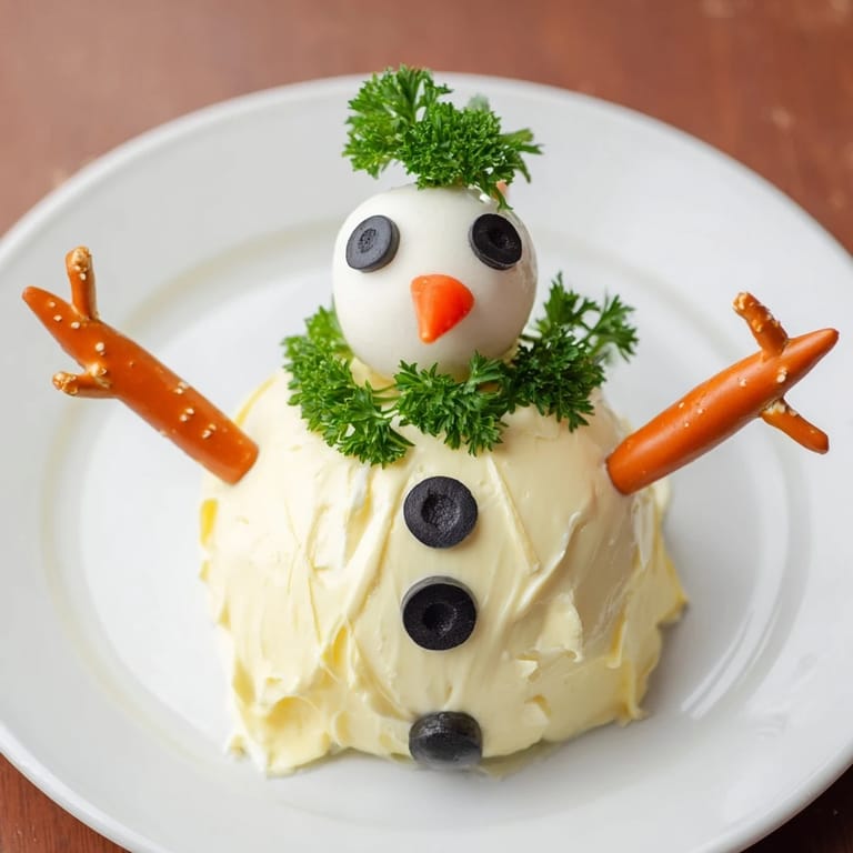 Irresistible Melted Snowman Cheese Bites, a winter holiday appetizer, perfect served with crackers for dipping.