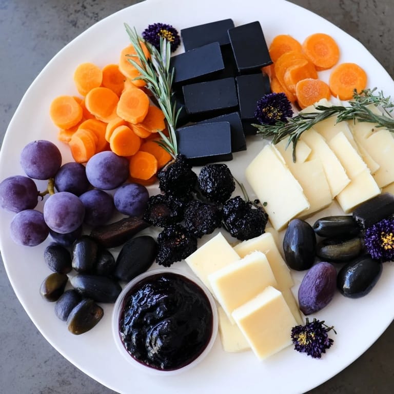 This Halloween charcuterie board shows the ghostly outline, laden with delicious crackers and cheeses.