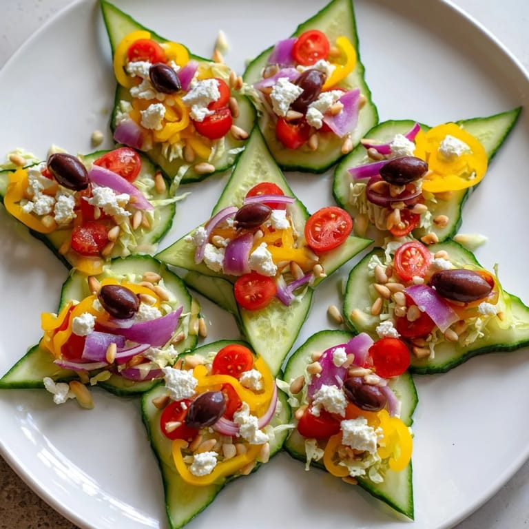 Vibrant Star of David salad features colorful tomatoes, peppers, and cucumbers, ready to serve and enjoy.