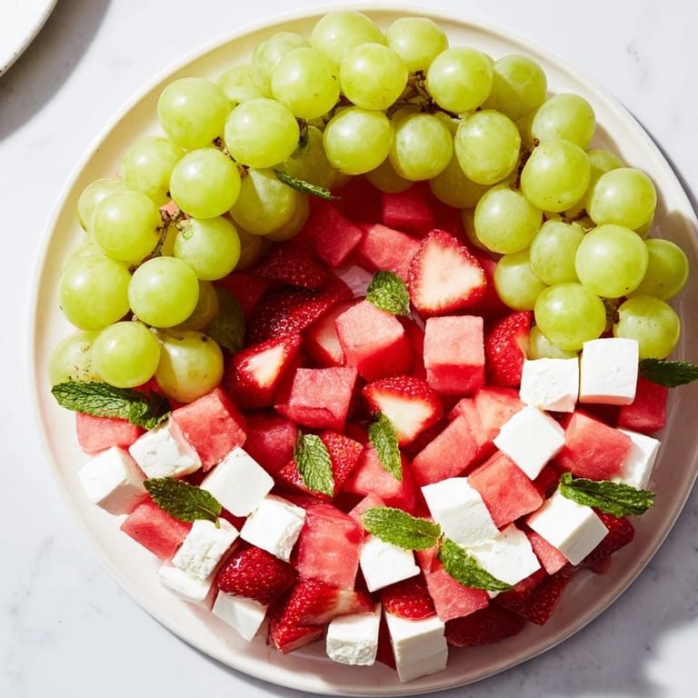 Cool, colorful Summer Watermelon Slice: A refreshing arrangement of watermelon, cheese, and grapes, perfect for a picnic.