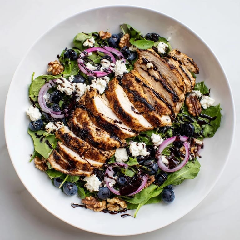 A close-up view of the Blueberry Goat Cheese Chicken Salad, showcasing juicy blueberries and tender chicken.