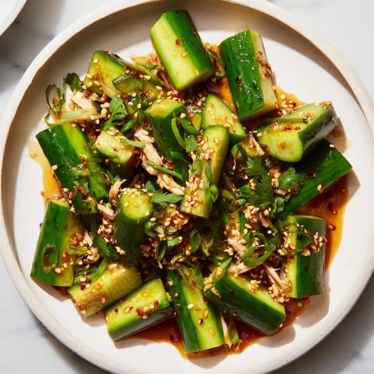 A vibrant close-up of the flavorful Whole Cucumber Logan Salad, ready for a satisfying bite.