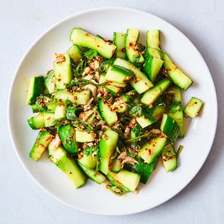 Freshly prepared Whole Cucumber Logan Salad, a refreshing Asian-inspired main dish, ready to serve.